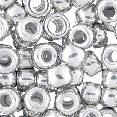 Pony Beads, 9x6mm, Metallic Bright Silver Plated (144 Pieces)