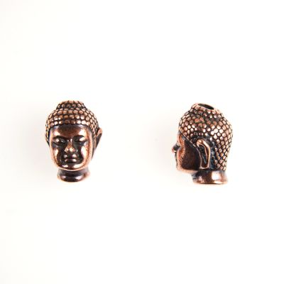 Buddha Head Beads - Antique Copper Plate - 9.5 x 13mm, 2.5mm Hole (3 Pieces)