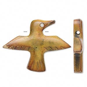 Single-Sided Bird Focal Charm, Dyed Horn & Resin, Yellow, 44x32mm (2 Pieces)	