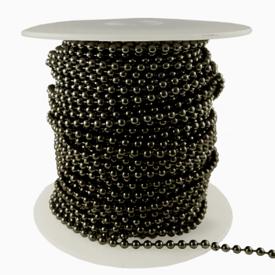 2.4mm Ball Chain, Steel, Black Gun Metal Color (By Spool, 25FT)