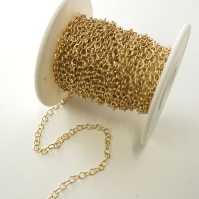 BULK! 4mm x 3mm Brass Metal, Fine Oval Cable Chain, Gold-Plated, Spool (25 Feet)