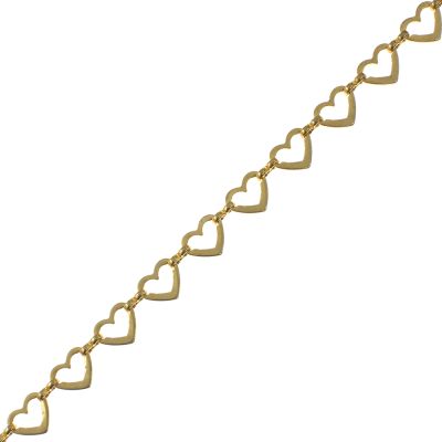 Chain with Linked Medium Flat, Cut-Out Hearts, Steel, Gold  (Per Foot)