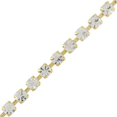 1 Row Rhinestone Chain, SS18 (4.4mm), Crystal/Gold (Per Yard)