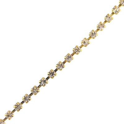 1 Row Rhinestone Chain, SS12 (3.2mm), Crystal/Gold (Per Yard)
