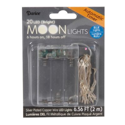 Moon Lights - 20 LED Blue Lights with Timer - Silver Plated