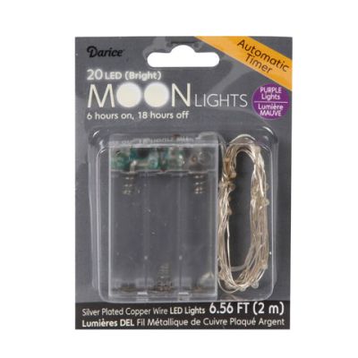 Moon Lights - 20 LED Purple Lights with Timer - Silver Plated