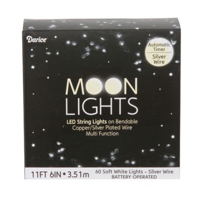 Moon Lights - 60 LED Soft White Lights with 3-Way Timer - Silver Plated