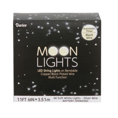 Moon Lights - 60 LED Soft White Lights 3-Way Timer - Black Plated