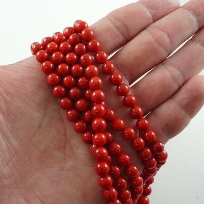 Smooth Round, Red Coral Bamboo Beads, Choose Size (16" Strand)