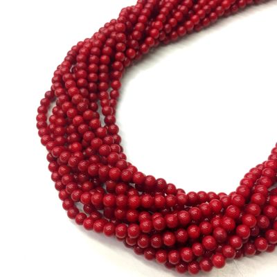 Smooth Round, Red Coral Bamboo Beads, Choose Size (16" Strand)