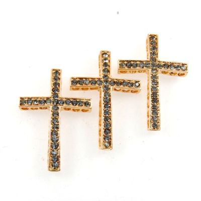 Rhinestone Cross Bar (Blk Diamond/Gold) (6 Pieces)