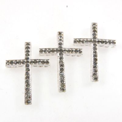 Rhinestone Cross Bar (Blk Diamond/Silver) (6 Pieces)