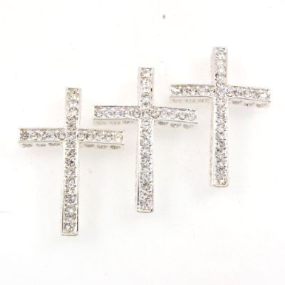 Rhinestone Cross Bar (Crystal/Silver)   (6 Pieces)