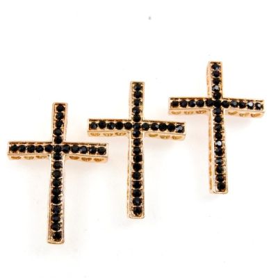 Rhinestone Cross Bar (Jet/Gold)   (6 Pieces)