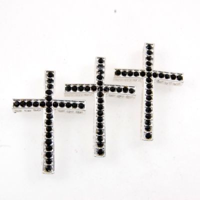 Rhinestone Cross Bar (Jet/Silver)   (6 Pieces)
