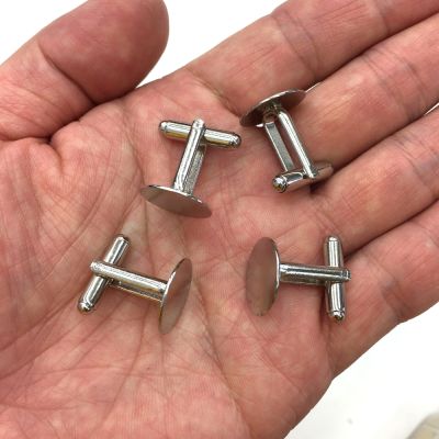 Cuff Link Blanks w/ 15mm Flat Pad, Imitation Rhodium(12 Pieces)