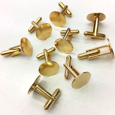 Cuff Link Blanks w/ 15mm Flat Pad, Gold-Plated (12 Pieces)