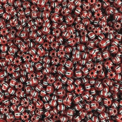 Round Seed Beads, Glass, Size 8/0, Red with Black & White Stripes, Approx. 1/2 LB (250 Grams)