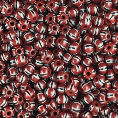 Round Seed Beads, Glass, Size 6/0, Red with Black & White Stripes, Approx. 1/2 LB (250 Grams)