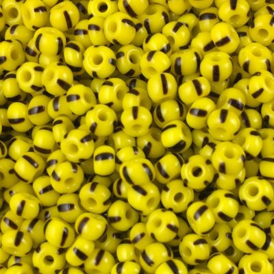 Czech Seed Beads, Striped, Size 6/0 -  Yellow with Black Stripe (Approx. 60 Grams)