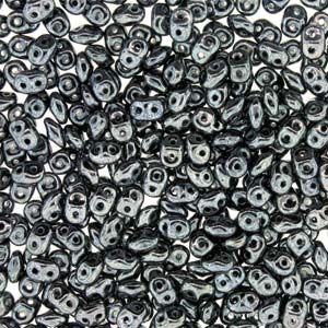 Superduo Czech Glass Beads - Jet Hematite - 2.5x5mm (Approx. 25 Grams or 360 Beads)