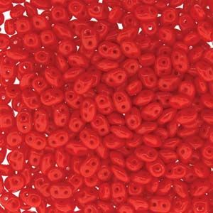 Superduo Czech Glass Beads - Coral Red - 2.5x5mm (Approx. 25 Grams or 360 Beads)