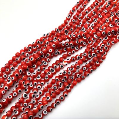 6mm Round Evil Eye Beads, Red (15" Strand)