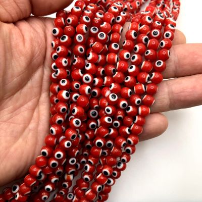 6mm Round Evil Eye Beads, Red (15" Strand)