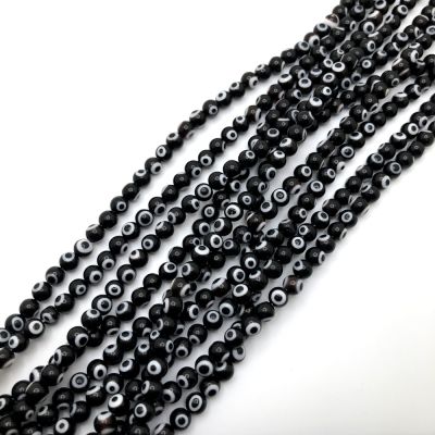 6mm Round Evil Eye Beads, Black (15" Strand)