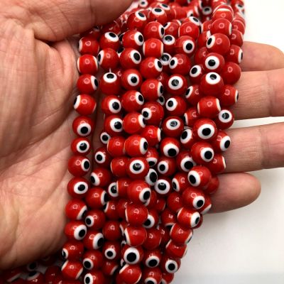 8mm Round Evil Eye Beads, Red (15" Strand)