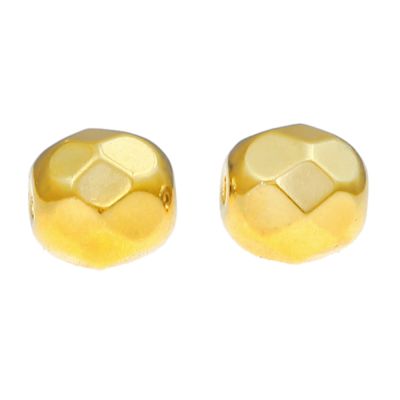 Fire-Polish Glass, Round Faceted Bead-Choose Size (Shiny Gold)