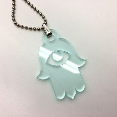 Acrylic Pendant, Green Tint, Hamsa Hand (Each)