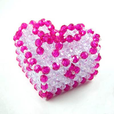 Fuschia & Clear Faceted Bead Heart Shaped Box