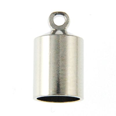 9mm End Cap w/ Loop, 7.5mm Inner Diameter, Imitation Rhodium (12 Pieces)