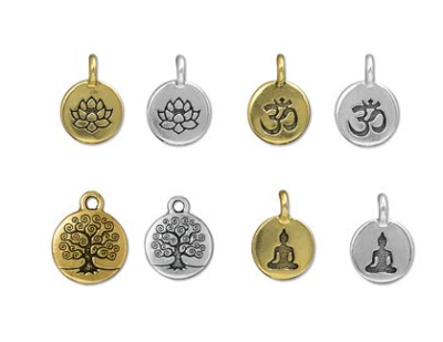 OM Charm, Bohemian Metal Charms, Gold or Silver (Pack)