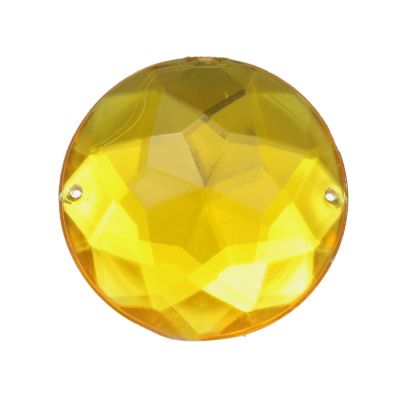 Acrylic Rhinestone, Sew-On, Yellow, 36mm, Faceted Round, Flatback, (12 Pieces)