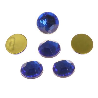 Acrylic Rhinestone, Sapphire, 15mm, Faceted Round, Flatback (144 Pieces)