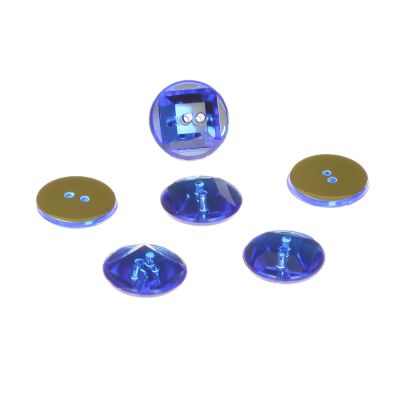 Acrylic Rhinestone, Button, Sapphire, 15mm, Faceted Round, Flatback (72 Pieces)
