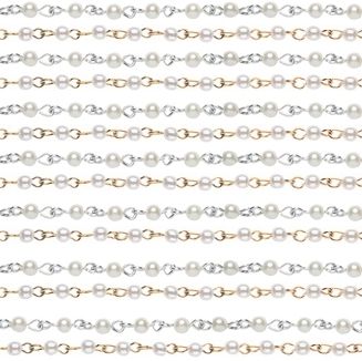 Pearl Chain, 4mm Linked Beads, Gold (Per Yard)