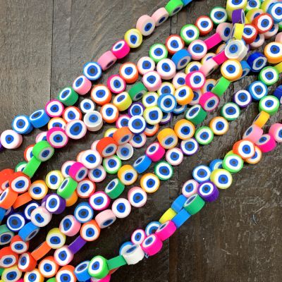 Polymer Clay Beads, Evil Eye, Mixed Colors (16" Strand)