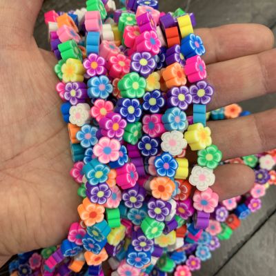 Polymer Clay Beads, Flowers, Mixed Colors (16" Strand)