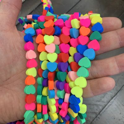 Polymer Clay Beads, Hearts, Mixed Colors (16" Strand)