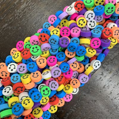 Polymer Clay Beads, Smiley Faces, Mixed Colors (16" Strand)
