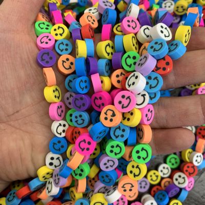 Polymer Clay Beads, Smiley Faces, Mixed Colors (16" Strand)