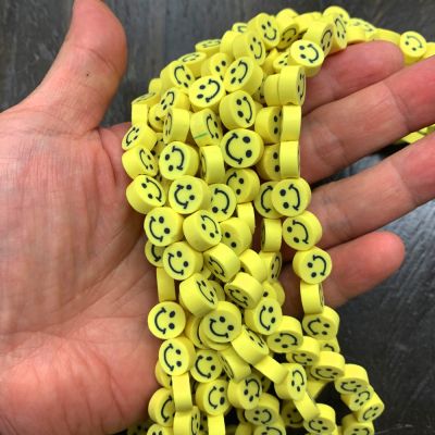 Polymer Clay Beads, Smiley Faces, Yellow (16" Strand)