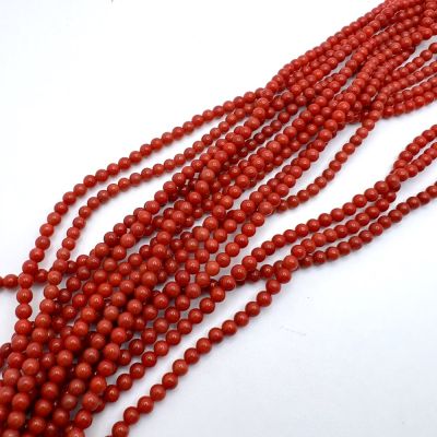 3mm Smooth Round, Red Coral Bamboo Beads (16" Strand)