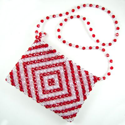 Small Red & Clear Faceted Bead Purse