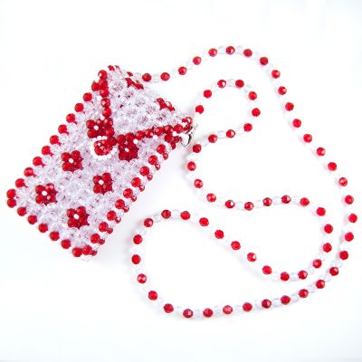 Small Red & Clear Faceted Bead Phone Pouch