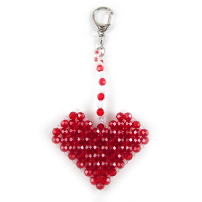 Red Faceted Bead Heart Keychain