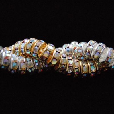6MM Rhinestone Rondelles (BULK) Crystal-AB/Gold (144 Pieces)